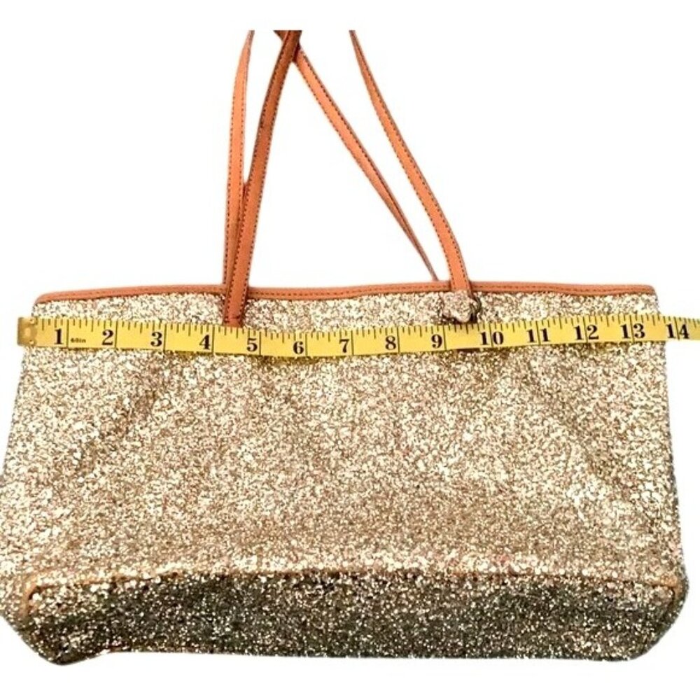 Gold Glitter Tote Bag With Faux Leather Straps 15" Width Spacious Interior Styli - Picture 4 of 8